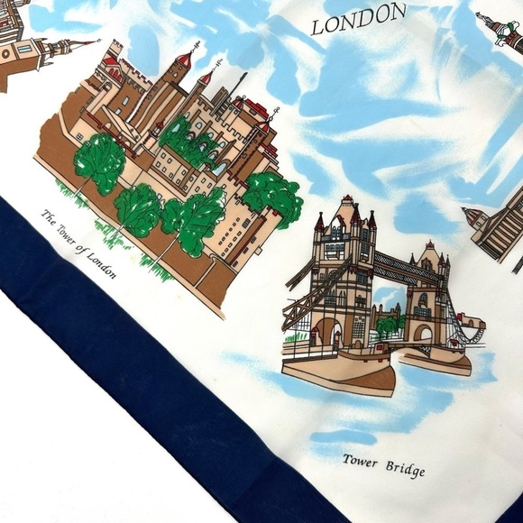 Vintage London England Landmark Scarf Made In Italy Tower Trafalger Buckingham - Picture 4 of 16
